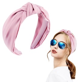 SuPoo Pink Headbands for Women Girls Top Knotted Headband Fabric Satin Head Bands Wide Hairband Fashion Elastic Yoga Hair Band Hoops Trendy Holiday Hair Accessories Diademas Para Mujer