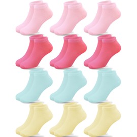 Duufin 12 Pairs Girls Socks 8-10 Years Old Big Kids Ankle Socks Half Cushion Athletic Sock Girls Low Cut Sock, 8-10X