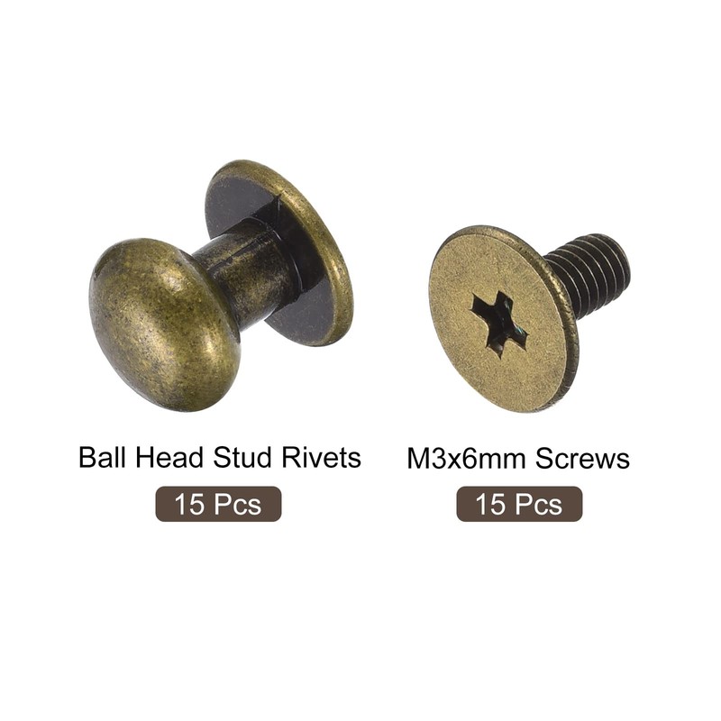 sourcing map 8mm Ball Head Stud Rivets Screw Back, 15Pack