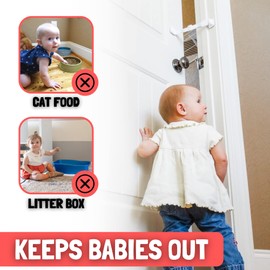 Door Buddy Baby & Cat Door Latch - Grey. Adjustable Strap Keeps Kids Out of Cat Areas. Simple Child Safety Lock for Doors. The Easier Baby Gate and Kitty Door Interior Alternative.
