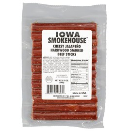 Iowa Smokehouse Cheesy Jalapeno Beef Sticks Hardwood Hickory Smoked Meat Sticks 8.75 Ounce (12 Sticks)