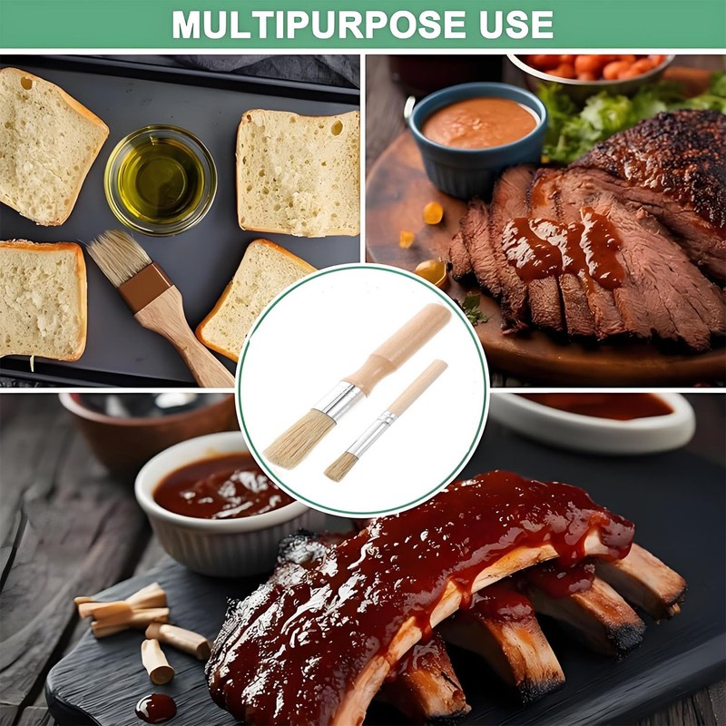 2 pcs Multifunctional Wooden Handle Round Small Pastry Brush, Round