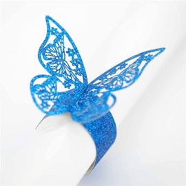 Lavandi 100pcs Napkin Rings 3D New Butterfly Paper Weddings Party Serviette Table Decoration Restaurant Hollow Out Bright Spot Material (Bright Blue) …
