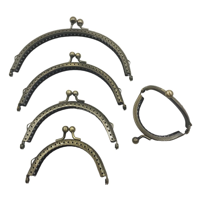 5PCS Purse Frame, Metal Kiss Lock, 5 Sizes Bronze Tone