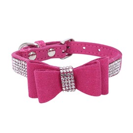 HimyBB Bowknot Crystal Rhinestone Adjustable Soft Puppy Cat Pet Collars Rose Red XXS