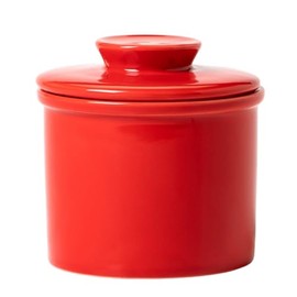 Kedested Butter Crock for Counter with Water, Ceramic Butter Keeper for Fresh Spreadable Butter, French Butter Dish with Lid, Butter Container Holder for Kitchen and Home Decor, Red