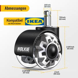 HOLKIE Office Chair Wheels 10 mm Suitable for 1KEA Set of 5 Grey Rubber Wheels for Office Chairs Desk Chair with Double Wheels Chair Castors for Parquet Suitable Hard Floors Quiet and Smooth Gliding