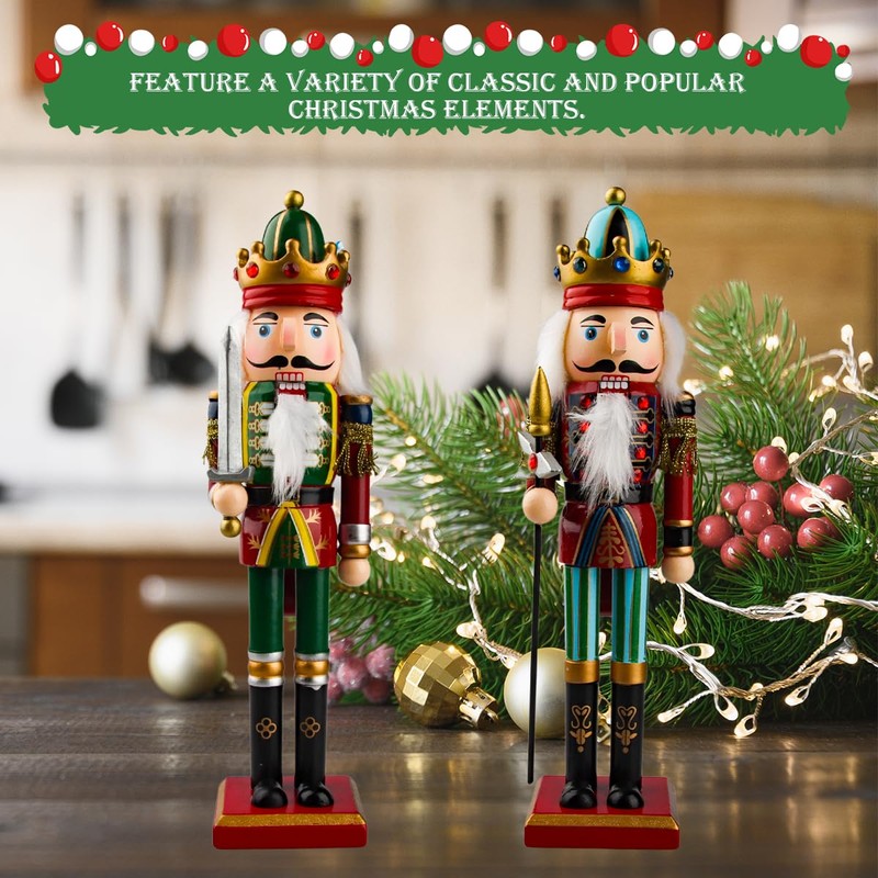 Szhhrxi 2024 Nutcracker Figure, 2 Large Wooden Nutcracker Christmas Figures,