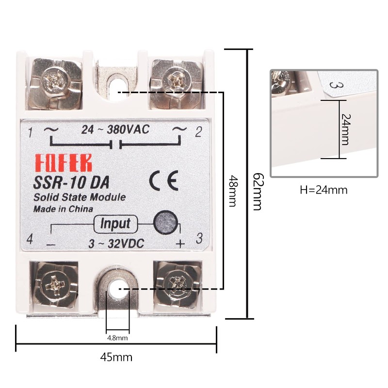 3pcs SSR-10DA Solid State Relay Single Phase Semi-Conductor Relay Module