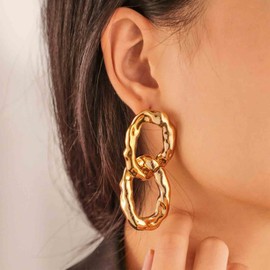 Aneneiceera Boho Hammered Square Earrings Textured Hollow Square Earrings Chunky Golden Earrings Punk Geometric Earrings Jewellery for Women and Girls (Square), Zinc, No Gemstone