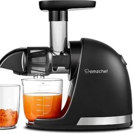 AMZCHEF ZM1501 Masticating Juicer with Quiet Motor, Cold press Juicer with Reverse Function, Easy to Clean with Brush for High Nutrient Fruit and Vegetable Juice, Red(Updated) - Colour: Iron Black