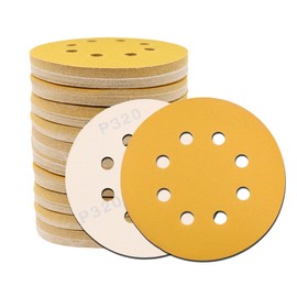 Ajkwp 5-Inch 8-Hole Sanding Disc Hook and Loop, 100 Pcs Orbital Sanding Discs, 320 Grits Gold Sandpaper for Woodworking or Sanding Discs Gold Random Orbital Sander