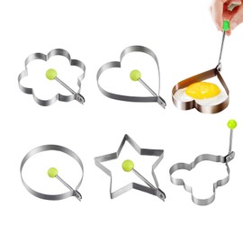 Xkzhrr Stainless Steel Egg Rings and Non-Stick Pancake Rings, 5 Piece Set of Cookware Molds, Cooking Eggs, Pancakes Stainless Steel Cookware