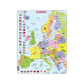 Larsen K2 Europe Political Map English Edition Jigsaw Puzzle for Children & Adults - 48 Piece Puzzle | Educational Puzzles for Boys and Girls |Gift Idea| Boxless Tray & Frame Included | Made in Norway