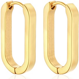 AFCJLTO 2 Gold Hoop Earrings for Women Made of Lightweight Stainless Steel Twisted Rectangular Shape, Hypoallergenic, Perfect Gift Idea for Women, Minimalist and Fashion Jewellery, Metal