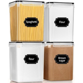 PRAKI Large Airtight Food Storage Containers 5.2L / 195oz, BPA Free, 4pcs Pantry Kitchen Organizers and Storage for Flour, Sugar, Baking Supplies, Plastic Flour Container with 20 Labels & Maker