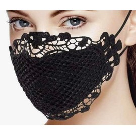 MJoffee - Máscara facial de encaje con cintas ajustables para las orejas, sexy, linda, lavable y reutilizable, (1 unidad), Negro, 1 Count (Pack of 1)