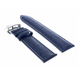 Ewatchparts 24mm Leather Watch Band Strap Deployment Clasp Compatible With Montblanc Watch Blue With White Stitching