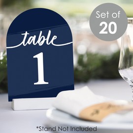 Big Dot of Happiness Navy Blue Elegantly Simple - Wedding Receptions, Parties or Events Double-Sided 5 x 7 inches Cards - Table Numbers - 1-20