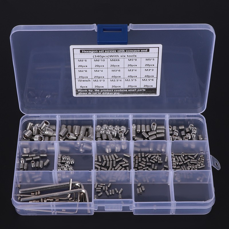 340Pcs Set Screw 304 Stainless Steel End Hex Adapter Machine