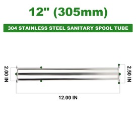 TAISHER 1PCS 304 Stainless Steel 2" Tri Clamp 64MM Ferrule Flange Sanitary Spool Tube Seamless Round Tubing with 2PCS Washers (12" Length/305MM)