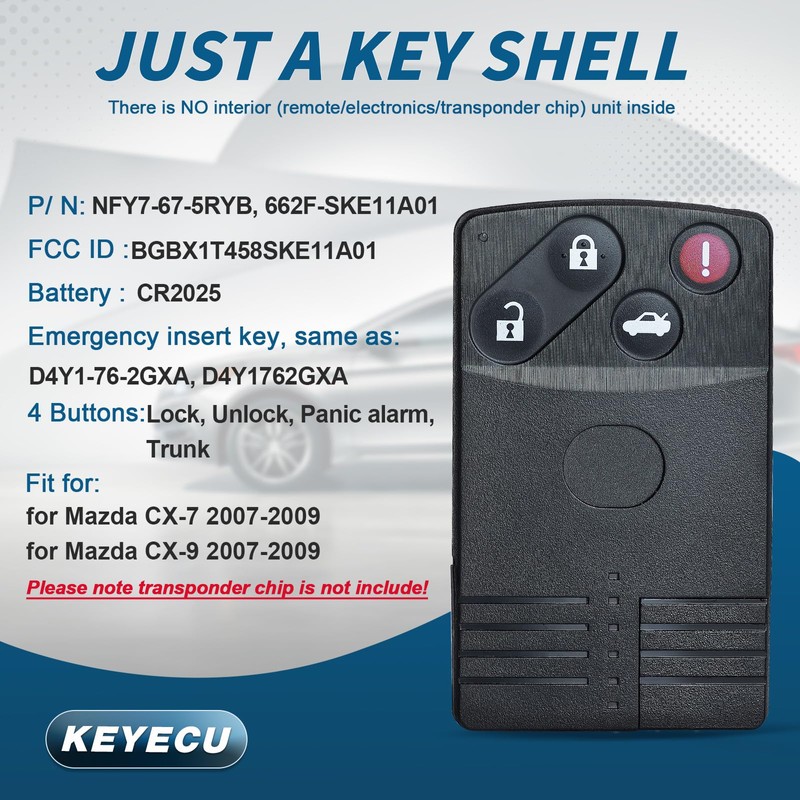 Keyecu Foba - Carcasa para mando a distancia para MAZDA