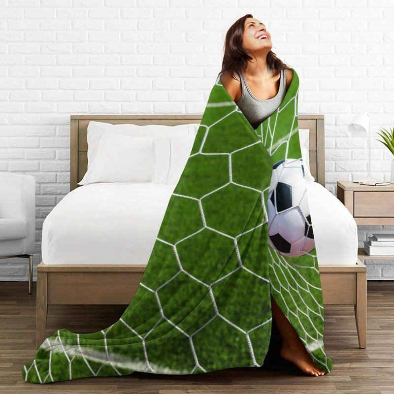 HGOD DESIGNS Soccer Football in Goal Net Blanket Throw Blanket