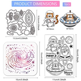 GLOBLELAND Space Comic Cats Clear Silicone Stamp Metal Cartoon Cat Rockets Cutting Die Cuts Milky Way Blessing Paint Craft Stencils for Card Making Scrapbooking Craft DIY Embossing
