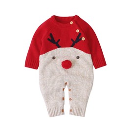 L&ieserram Baby Boys Girls Unisex Knitted Christmas Outfits Baby Clothing Christmas Set Baby Clothing Knitted Romper Hat Set Warm Bodysuit Jumpsuit Baby Christmas Gift, Red Deer