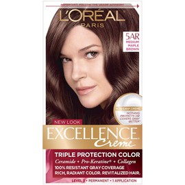 L'Oreal Paris Excellence Creme Permanent Hair Color, 5AR Medium Maple Brown, 100 percent Gray Coverage Hair Dye, Pack of 1