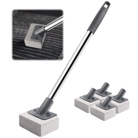 Grill Cleaner for Outdoor Grill, Grill Stone with 17" Long Handle, 5 Grill Bricks +1 Handle Cleaning Kit, BBQ Grate Griddle Scrub Cleaner, Heavy Duty Pumice Stone Block for Grills Oven Stove Flat Top