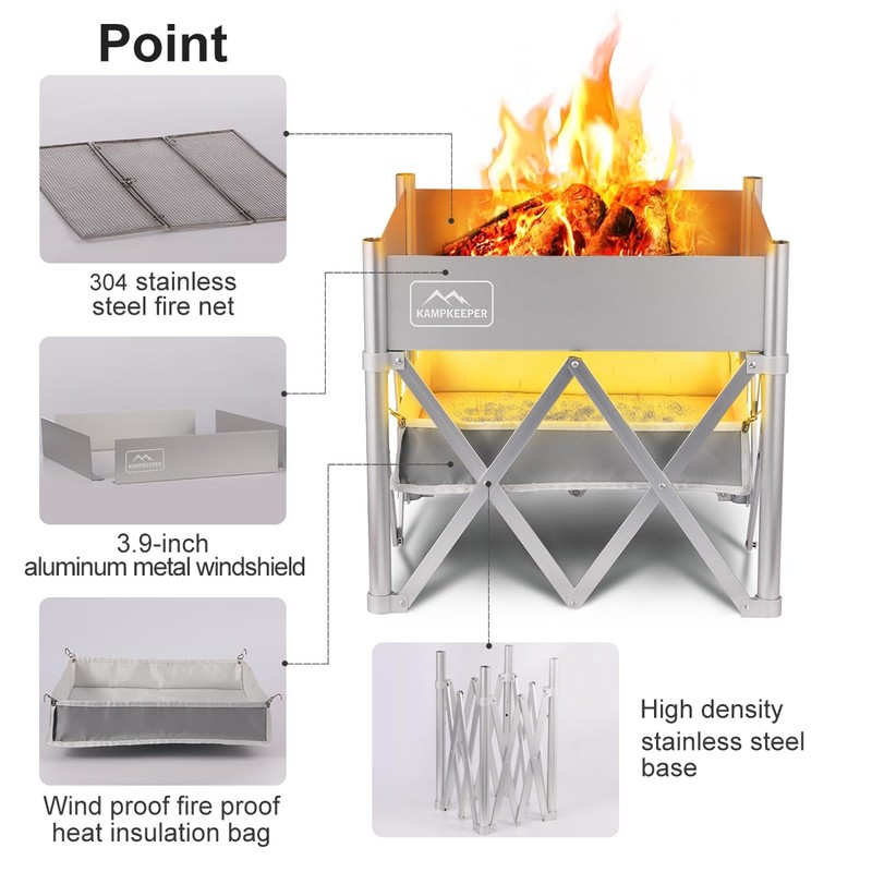 KAMPKEEPER Portable Fire Pit, Outdoor Tabletop Firepit 18 Inch, 304