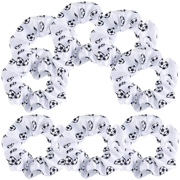 8 Pieces Soccer Hair Scrunchies Soccer Hair Ties No Crease Soccer Hair Scrunchies Soccer Hair Accessories Elastic Hair Bands Ponytail Holders for Girls Women Players Soccer Teams (White)