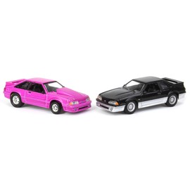 Greenlight 1/64 Twin Pack 1988 Ford Mustang GT Black/Silver & Pink, LP Diecast 51548