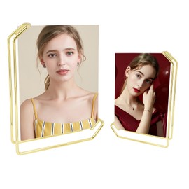 2 Pack Photo Frame Stand with Acrylic Cover, 6x8 & 4x6 Iron Picture Holder Set, L Shape Double Sided Frame for Tabletop Display, Vertically/Horizontally Display Stand Holder for Desk (Gold)