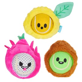 Barkbox Dog Toys – Fruity Cutie Tropical Trio Squeaker Ball Interactive Chew Toys – Durable & Tough Tennis Balls, Training, Exercise & Beating Boredom – Stimulating Plush, Large Breed