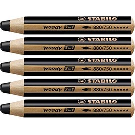 STABILO Woody 3 in 1 Multi Talent Pencil Crayon - Black (Pack of 5)