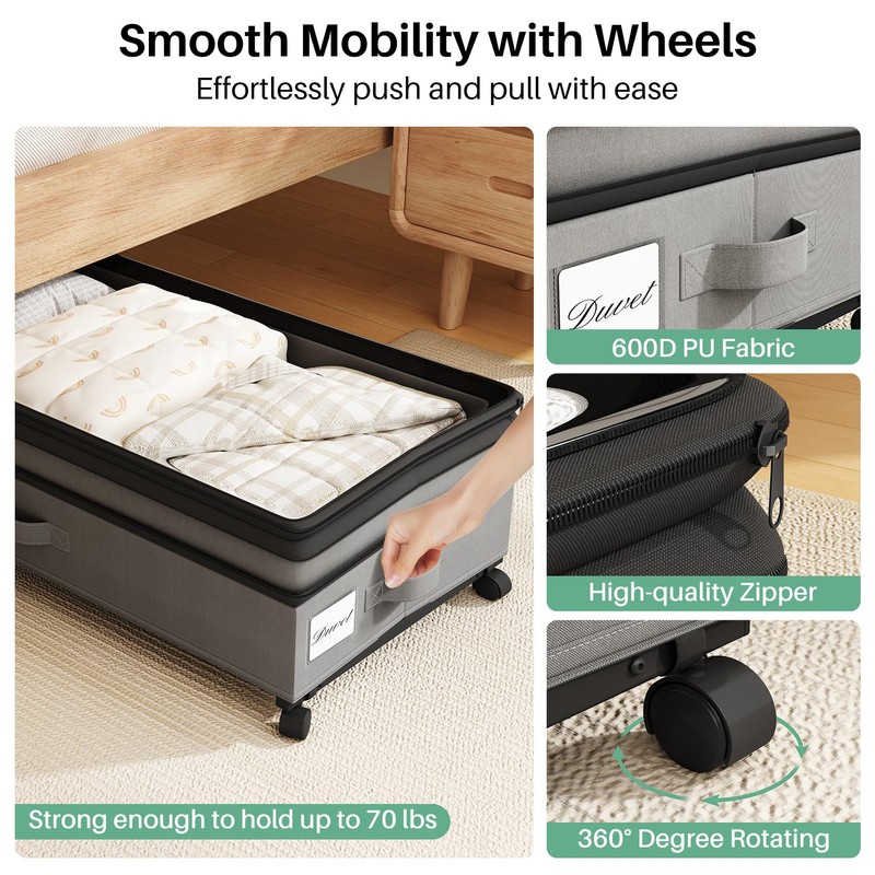 Kitstorack 2Pack Height-adjustable Under Bed Storage with Wheels, Under Bed