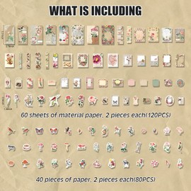 200 Pieces Journaling kit Vintage Stickers Aesthestic Stickers for Journaling Scrapbooking Supplies Junk Journal Kit Scrapbook Stickers Material Paper for Planner Notebook Art Crafter Gifts