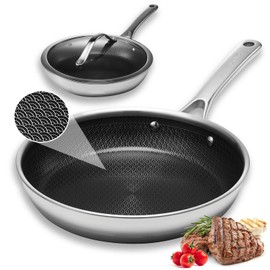 Nonstick Frying Pans with Lid,10 inch Stainless Steel Skillet Set with Hybrid Ceramic Stainless Steel Pan, Induction Compatible, Oven & Dishwasher Safe, Compatible with All Cooktops