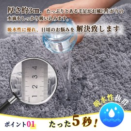 RECYCO Bath Mat, Quick Drying, Washable, Foot Wiping Mat, Non-Slip, Absorbent, Fluffy, Antibacterial, Odor Resistant, Bathroom Mat, Entrance Mat, Gray, 16.9 x 24.0 inches (43 x 61 cm)