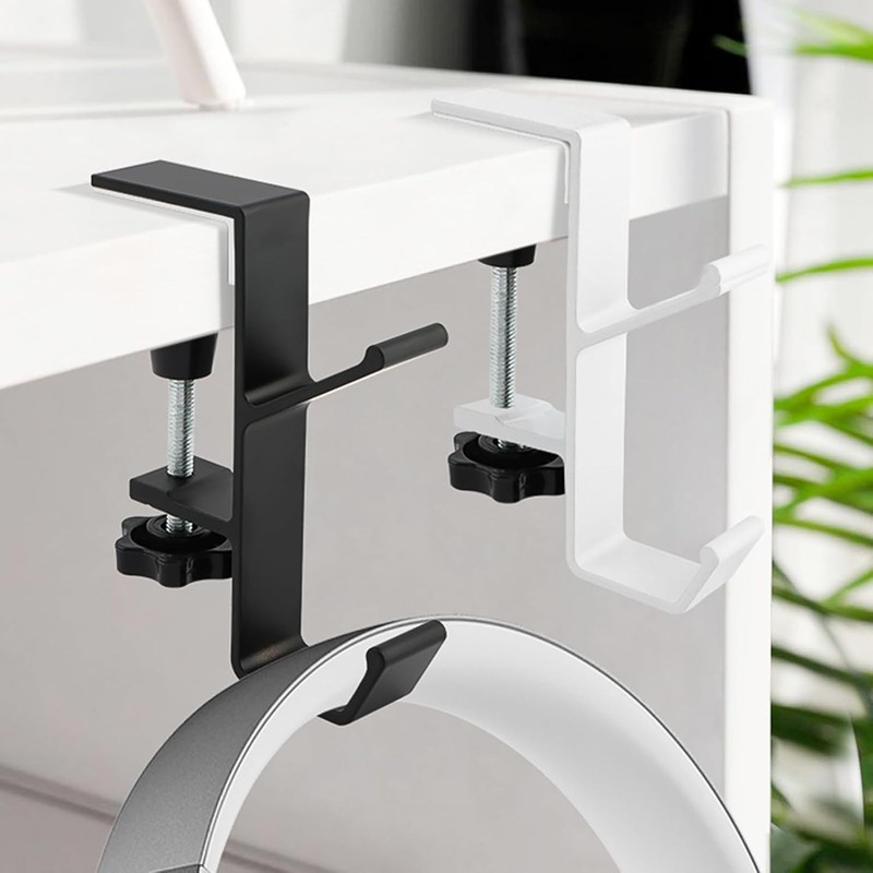 Mijradge Desk Mount Bag Holder Hook Clamp, 2-Pack, White+Black, Aluminium,