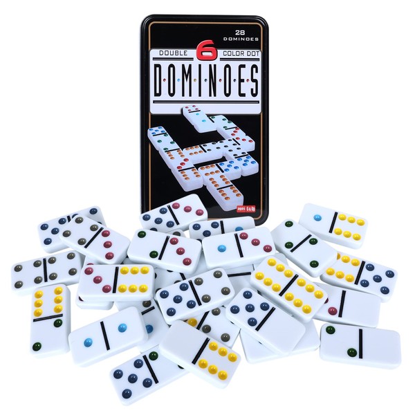 Offelec Double Six Dominoes, 28 Tile Colored Dots Domino Game