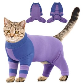 Sticky Hair Cat Clothes, Four-Leg Long Sleeve Cat Pajamas, Prevent Fur Shedding Kitten Onesie Shirts, Surgery Recovery Suit for Male Female, Wound Protection & Preventing Licking
