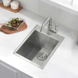 15 Inches Drop In Stainless Steel Kitchen Bar Sink, Luckyhorse 15” x 18” x 10” 18 Gauge Stainless Steel Kitchen Sink Outdoor Sink RV Sink LH019LQ