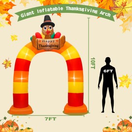 10Ft Thanksgiving Inflatable Turkey Decoration, Blow Up Turkey Archway Inflatable Yard Decoration with LED Lights, Cute Thanksgiving Inflatable Arch for Autumn Thanksgiving Party Indoor Outdoor Decor