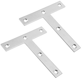 TOP-VIGOR 2Pcs T Shape Flat Fixing Mending Plates 120mmx120mm, Stainless Steel Joining Brace Brackets Mending Repair for Wood Connector