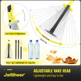 Adjustable Leaf Rake, Expandable Lightweight Metal Yard Rakes