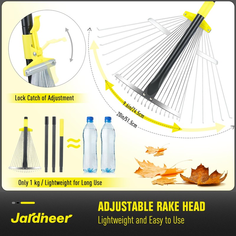 Adjustable Leaf Rake, Expandable Lightweight Metal Yard Rakes