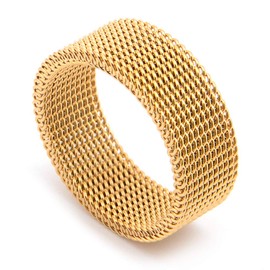 WOYNJI Men's Women's Stainless Steel Mesh Ring Wedding Band Comfort Fit Gold Size 9